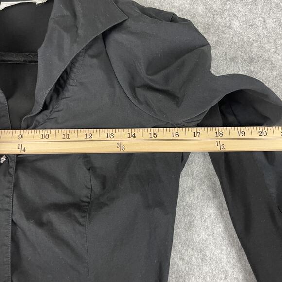 Anne Fontaine Top Womens 38 Black Blouse Pima Cotton Rhinestone Paneled Stretch - Picture 10 of 16